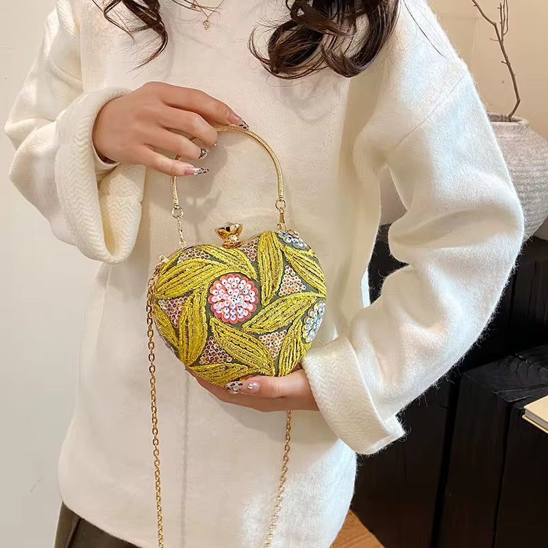 Sequined Heart Clutch