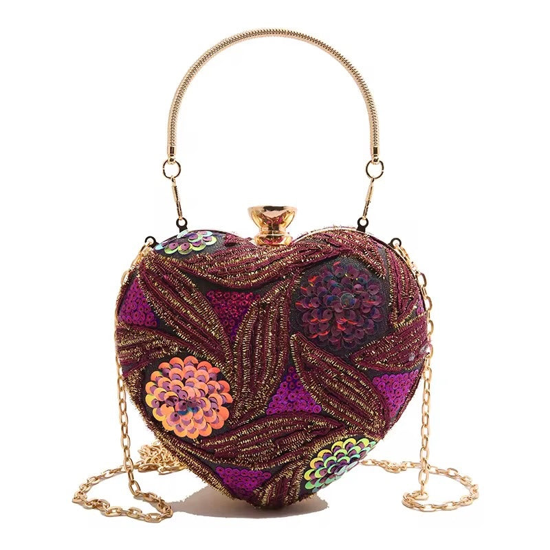 Sequined Heart Clutch