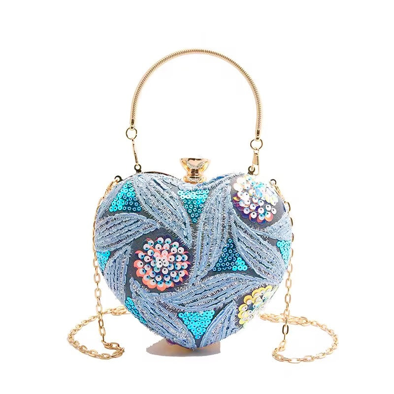 Sequined Heart Clutch