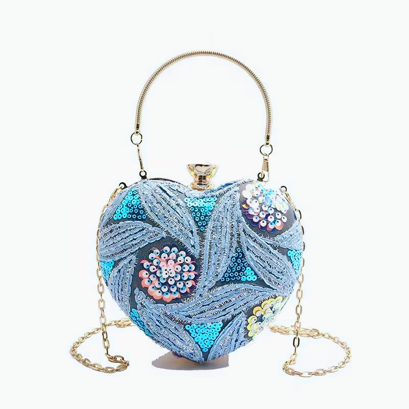 Sequined Heart Clutch