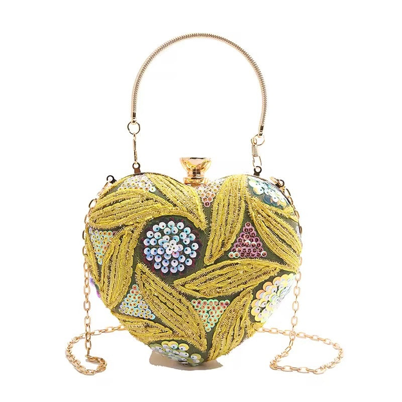Sequined Heart Clutch