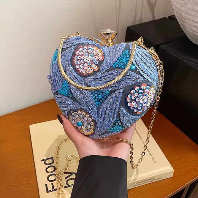 Sequined Heart Clutch